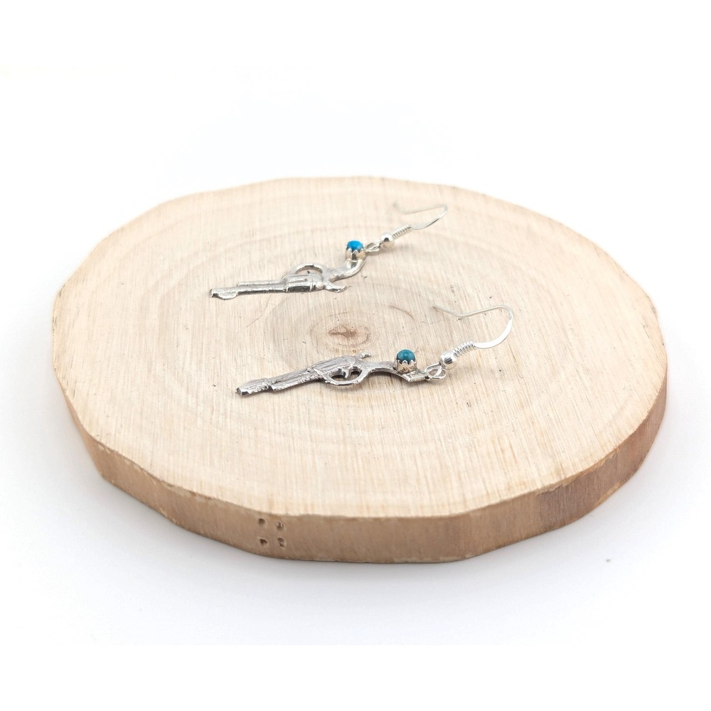 Handmade Navajo Sterling Silver Gun w/ Turquoise Dangle Earrings Western Style** - Picture 10 of 11